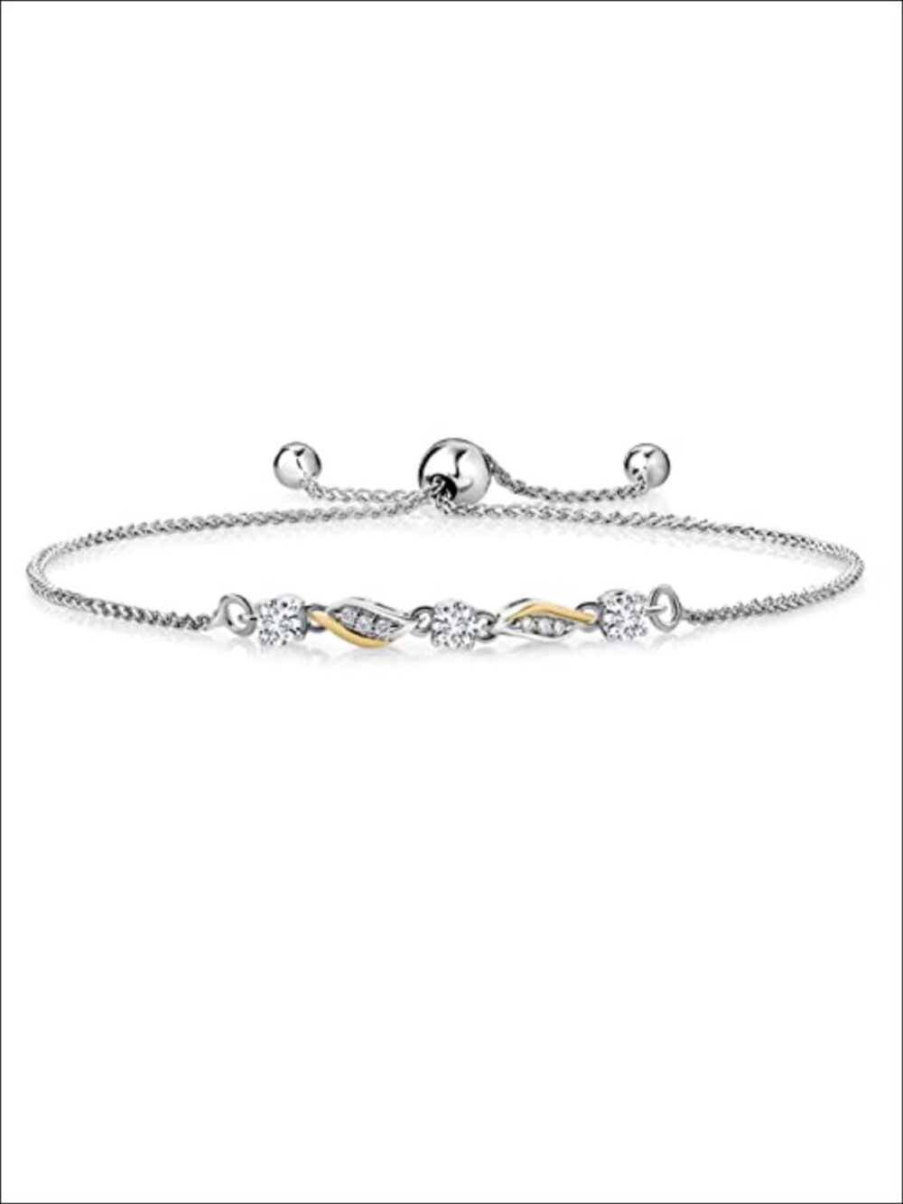 925 Silver 10K Yellow Gold 3MM Gemstone Adjustable Tennis Bracelet